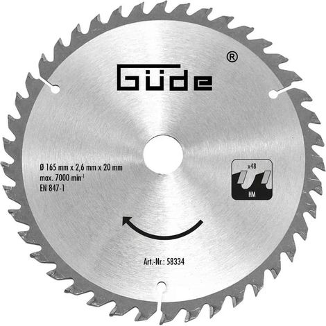 Güde HM-Sägeblatt HM 165x20x48Z für Tauchsäge TS 58-1200, TS 57-1400 KE