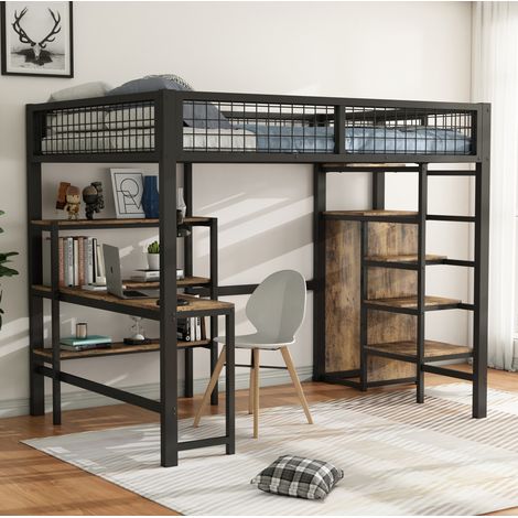 Lit mezzanine 140x200 avec bureau et rangement OKMYHOME (1/5)