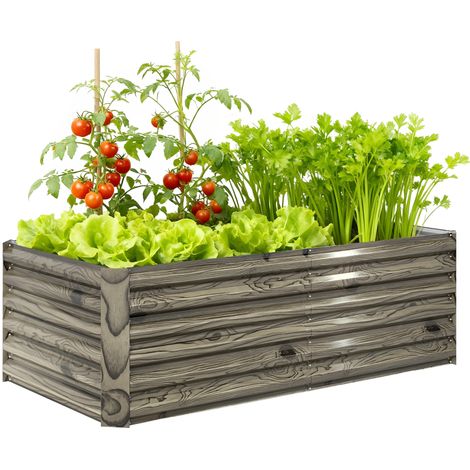 Grand pot d'extérieur rectangulaire en érable galvanisé pour terrasse, à fond ouvert, 180 x 90 x 57,5 cm, naturel