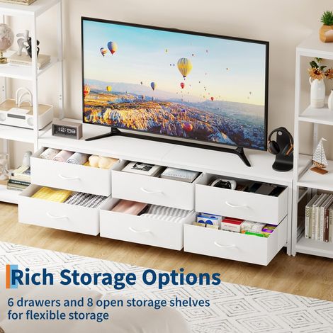 IDEALHOUSE Meuble TV industriel pour salon, console multimédia pour TV jusqu’à 75 pouces, 6 tiroirs en tissu & 4 étagères de rangement, centre de divertissement home cinéma, cadre métal - Couleur : Bl (1/5)