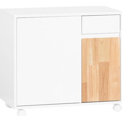SoBuy Carrello da ufficio Carrello Portaoggetti con Cassetto Tavolino stampante Bianco-Naturale 65x25x58cm ASK04-WN