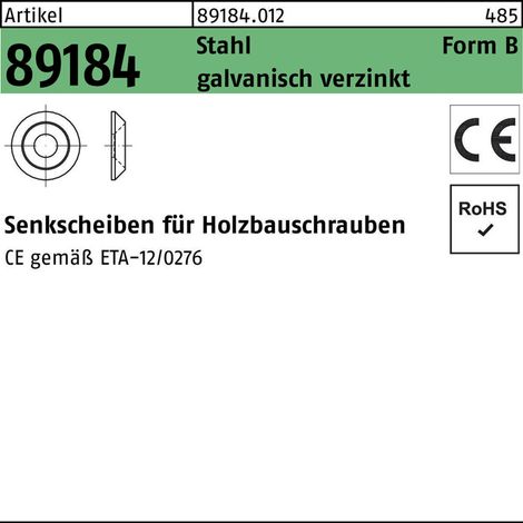 ART 89184 Senkscheiben CE Stahl Typ B 10 galv. verzinkt gal Zn S 50 Stk (1/2)
