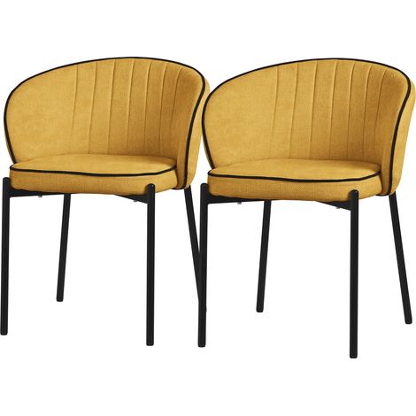 ML-Design 2x Sillas de Comedor en Color Mostaza, Asiento Sofá de Salón con Revestimiento de Tela Mueble con Respaldo y Patas de Metal, Sillónes Tapizados Ergonómicos de Cocina o Sala de Estar