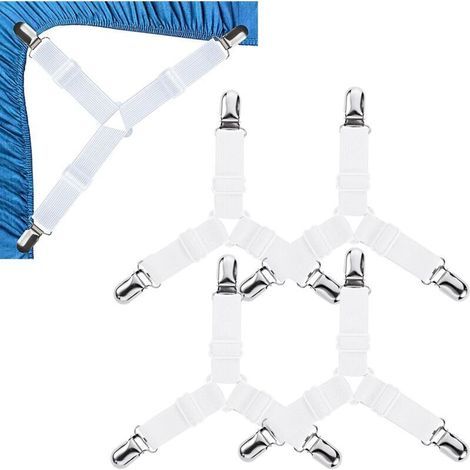 Attache Drap Housse Triangle Attache,Matelas Élastique Tendeur de Draps,Réglable Élastiques Triangle Sangles de Soutient,Sangles de Fixation Triangulaires Réglables 4 Pièces Blanc LAOA (1/4)