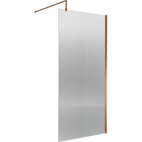 Nuie Fluted Wet Room Screen 1850mm High x 1000mm Wide with Support Bar 8mm Glass - Brushed Bronze (1/2)