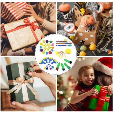 Ensemble de 29 pinceaux éponge pour enfants, kit d'outils de peinture éponge pour activités créatives manuelles des petits (1/4)