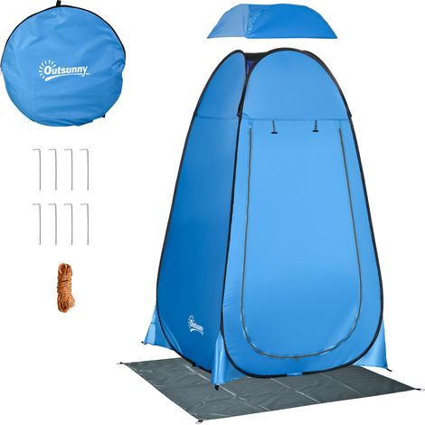 Tente de douche de camping et de plage avec porte à fermeture éclair et sac de transport, 126x124x189 cm, bleu