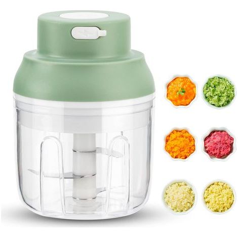 Hachoir électrique rechargeable USB, Mini coupe legumes, Capacité de 250 ml, Mini hachoir de cuisine avec, robot mixeur, Idéal pour oignons, ail, poivre, légumes et viande (1/5)