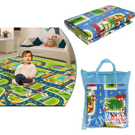 – Tapis de jeu bébé 160x130cm – Tapis d'activité doux en mousse EVA – Motif urbain – Sac de transport inclus (1/5)
