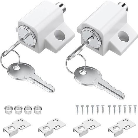 Verrou Baie Vitrée Coulissante Blanc Serrures pour Portes Coulissantes Bloque Fenêtres ou baies Coulissantes avec Clés Maison Sécurité accrue(2pcs) (1/5)