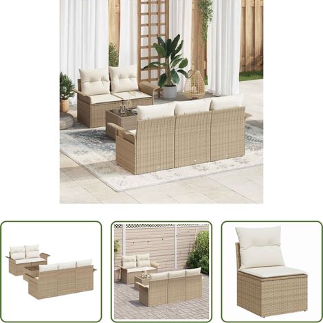 vidaXL Poly-Rattan - Sofa Set mit Kissen 6 pcs Beige Poly-Rattan (1/5)