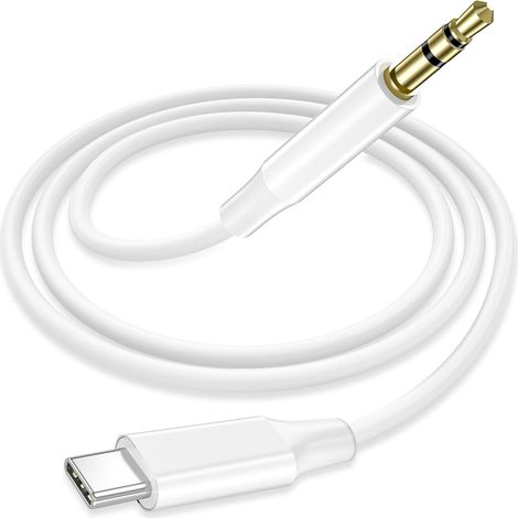 Câble Aux vers USB C, Adaptateur USB C vers Jack 3,5mm Câble Audio Type C Flexible pour 17 16 15 Pro Max, S26 S25 S24 Ultra, Pixel, iPad, Autoradio [1.2M, Blanc] (1/5)