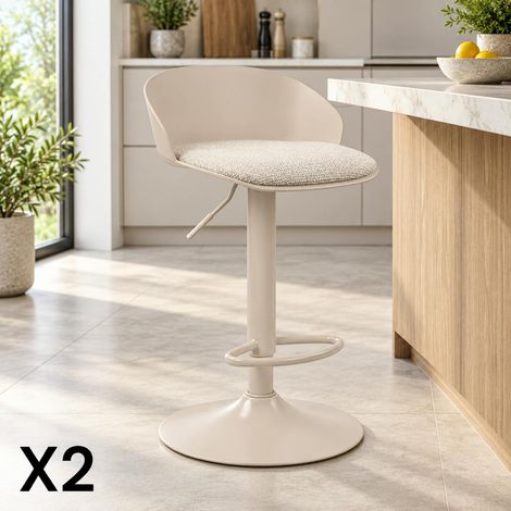 Tabouret de bar réglable métal et tissu beige (lot de 2) LEEDS (1/5)