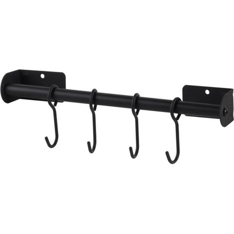 8x Metall-Wandgarderobe schwarz matt Küchenreling Utensilienhalter Handtuchhalter Küchenleiste Küchenhaken Hakenleiste Relingstange (1/2)