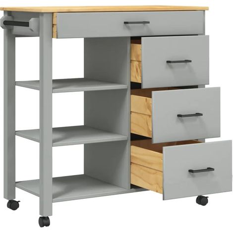 vidaXL Küchenwagen MONZA Massivholz Grau 84x40x90 cm