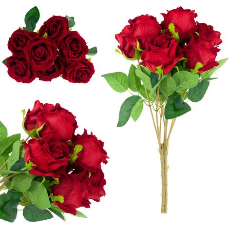 CV17907-9 Strauß roter Samtrosen, naturgetreue Rosen, wunderschön in einem echten Strauß (1/5)