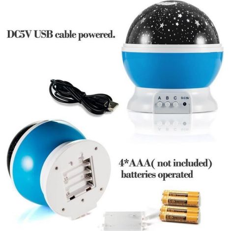 Lampe de Projection Veilleuse Bébé Etoile Lampe Chevet Avec 360 Degrés De Rotation Romantique (Bleu) (1/4)