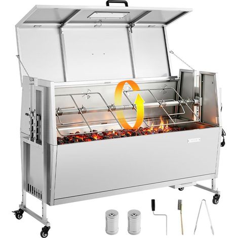 Capacité 60 kg pour rôtir facilement, rôtissoire à charbon avec roues, 4 niveaux de hauteur, pour agneau et porcelet (1/5)