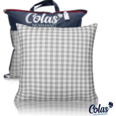 Oreiller moelleux aux motifs vichy gris 60X60cm (1/5)
