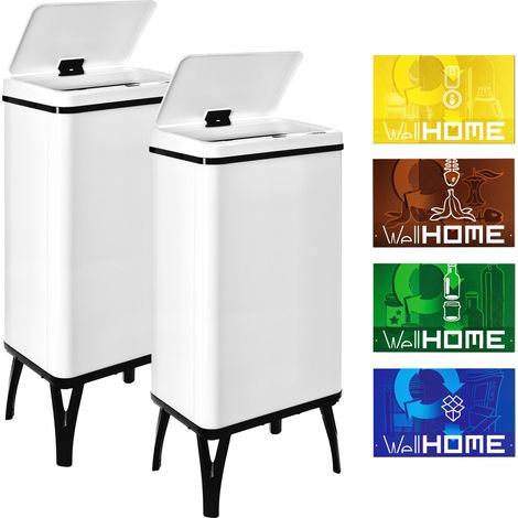 WELLHOME 2 cubos de Basura inteligente BLANCO de 50L c/u -35,5x26x83,5 cm con etiquetas magnéticas- "SENSOR BINS" (1/5)
