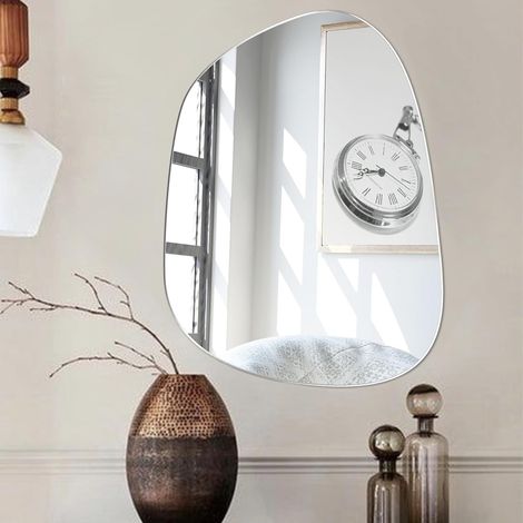 1 Miroir Asymétrique Auto-adhésif, Verre Sans Cadre Bord Lisse, Décoration Murale Salon Salle De Bain