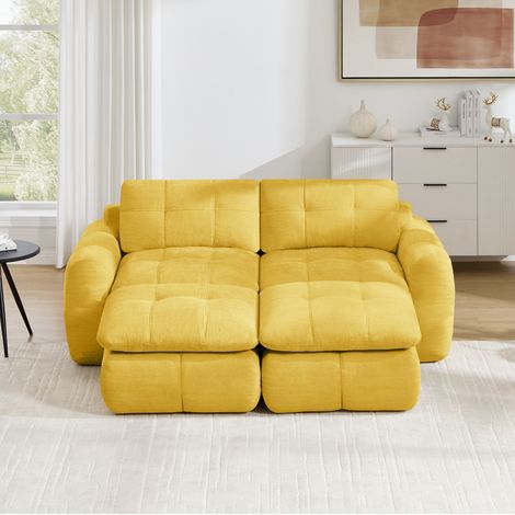 Divano modulare 2 posti senza struttura, 194 x 160 x 68 cm, ciniglia gialla, con 2 pouf OKMYHOME (1/5)