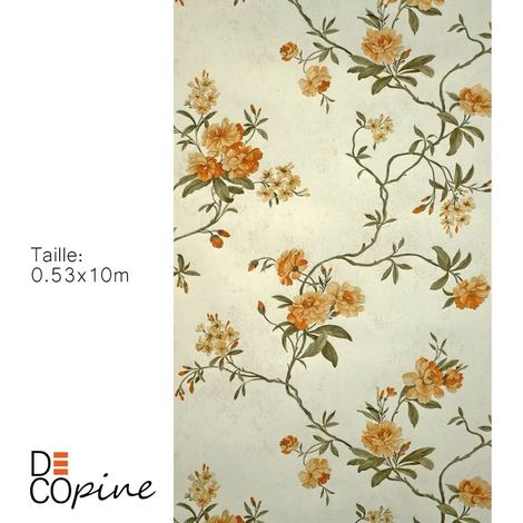 Papier Peint Intissé Beige Clair – Décopine – Jardin Flottant – Motif Floral 3D – 0,53 x 10 m – Sans Colle (1/3)
