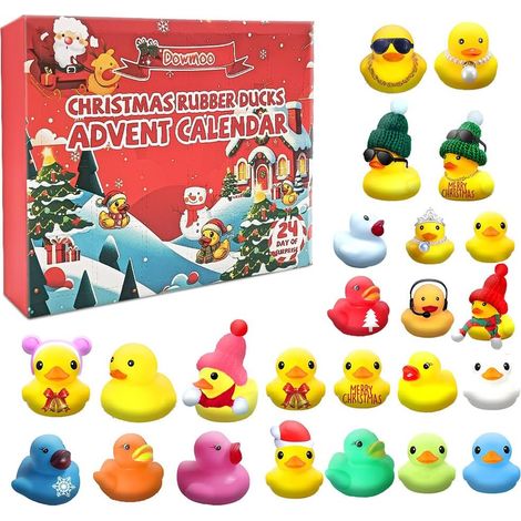 Calendrier de l'Avent 2025 pour Enfants, Calendrier de Noël avec 24 Canards en Caoutchouc pour enfants, garçons, filles, enfants, cadeaux de fête de Noël (24 pièces), jaune (1/5)