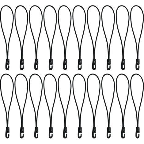 20 Pièces Tendeurs en Caoutchouc avec Crochets Élastiques 26 cm, Sandow pour Bâche Petit et Mini Format, 4 mm Épaisseur, Noir, Idéal pour Bagages et Camping (1/5)