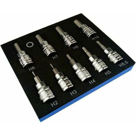 Juego de llaves de carraca y vasos Ulisem, juego de 9 vasos hexagonales para llave Allen métrica de 3/8" (2-10 mm) (1/5)