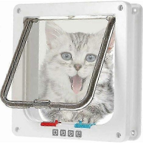 Chatière électronique pour petits chiens (25-26 cm), avec système de verrouillage, marron/blanc, taille moyenne. (1/4)