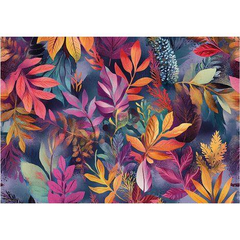 Papier peint feuilles colorées de plantes grimpantes, décoration murale pour salon – 200 x 140 cm papier peint intissé Wallarena (1/4)