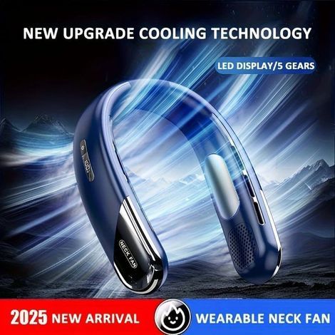 Ventilateur portable / Ventilateur de cou - À porter autour du cou, climatiseur portable avec affichage LED, flux d'air à 360°, 5 vitesses-AquaForge
