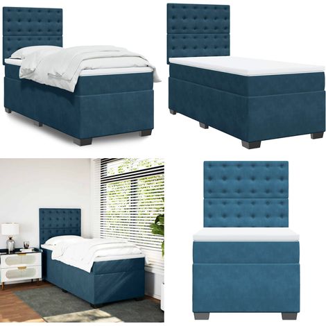Boxspringbett mit Matratze Blau 100x200 cm Samt - Boxspringbett - Samtbett - Doppelbett - Blau - Liegefläche 100x200 Cm - Home & Living (1/5)