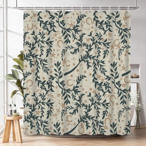 Cortina de ducha con estampado botánico de cielo estrellado, cortina de baño con ganchos, tejido impermeable, poliéster, 180 x 180 cm (1/4)