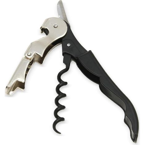 Tire-bouchon avec coupe-capsule et décapsuleur, 12 cm de long, acier inoxydable/noir (1/4)