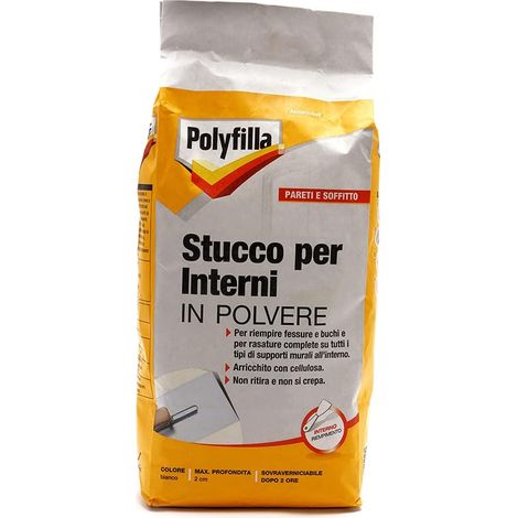 POLYFILLA STUCCO PER INTERNI, per riempimento e rasature in Polvere, BIANCO 5KG (1/5)