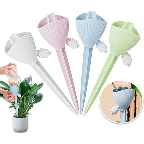 (4 pièces roses) 4 dispositifs d'arrosage automatique réglables pour plantes, système d'irrigation goutte à goutte réutilisable pour plantes à fleurs de jardin