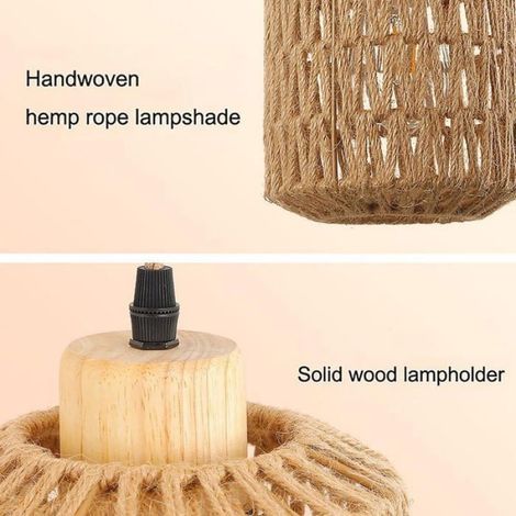 Lampe Murale Bohème en Rotin Sans Ampoule Applique Artisanale avec Abat-jour Métal et Corde de Chanvre Tissée à la Main pour (1/4)