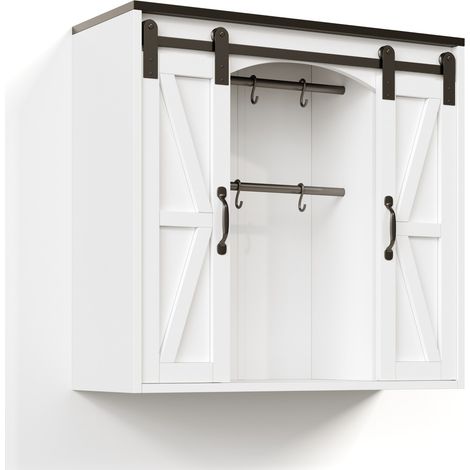 Mobile pensile da cucina con 2 porte scorrevoli e ripiani regolabili, bianco, MDF, 80 x 31 x 76 cm (1/5)
