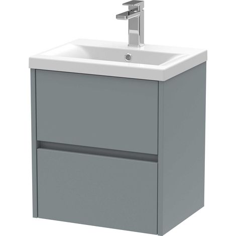 Nuie Havana Matt Coastal Grey 500mm Wall Hung 2 Drawer Vanity Unit and Mid Edge Ceramic Basin - HAV2302A (1/4)