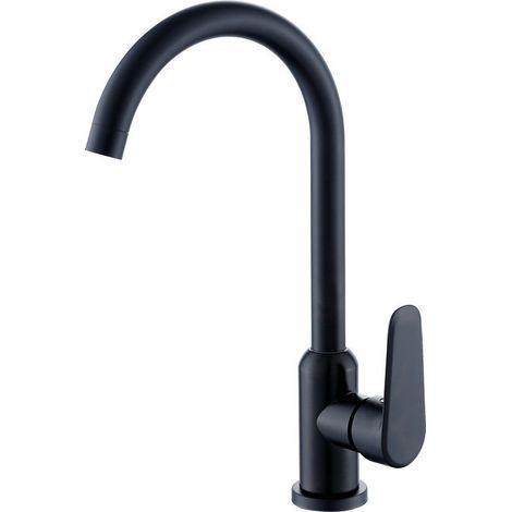 Grifo de cocina con pico alto y pintura negra, mezclador de fregadero giratorio de 360°, grifo de fregadero para agua caliente y fría (1/3)