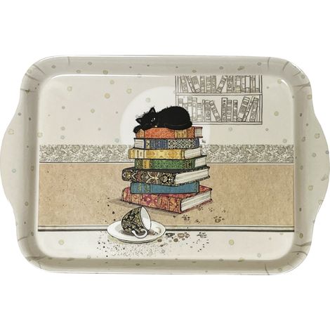 Mini plateau vide poche rectangulaire chaton sur des livres (1/2)