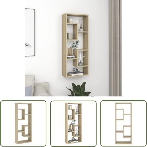 The Living Store Étagère murale Chêne sonoma 36x16x90 cm Bois d'ingénierie - Étagère Murale - Étagère Suspendue - Rangement Mural - Décoration Murale - Bibliothèque Murale (1/5)
