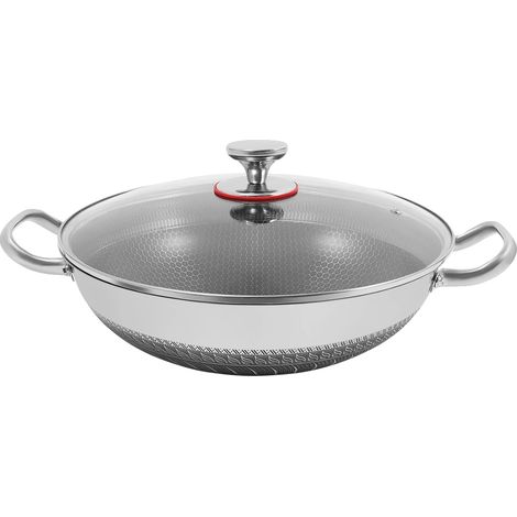 Padella antiaderente con design a nido d'ape e coperchio in vetro temperato, 33,5x9,4 cm (1/2)