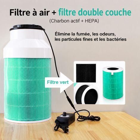 Purificateur d'air DIY cartouche filtrante double barillet verte ventilateur haute puissance 62W niveau sonore élevé 21 × 21 × 40 cm 2,013 kg – Livraison gratuite