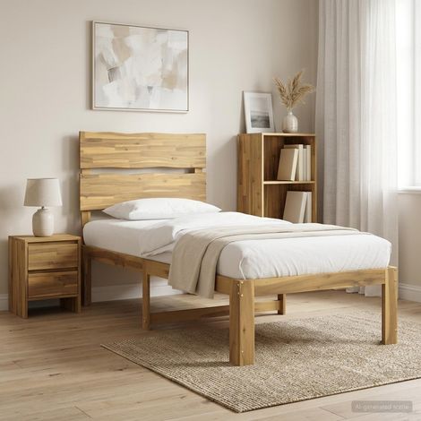 vidaXL Single Bed Frame with Headboard ROSTOCK Whitewash 100 x 200 cm (1/5)