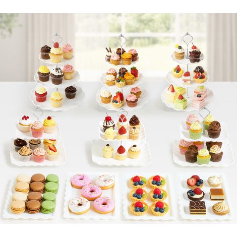 JF HOME BLISS 10 Pcs Cupcake Stand with Two-Tier Cake Stands Three-Tier Cake Stands Appetizer Trays for Wedding Baby Shower Tea Party (10pcs silver) (1/5)