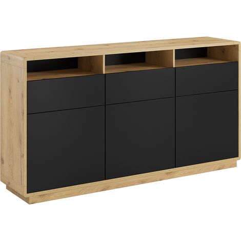 Buffet 3 ante 3 cassetti Raven nero opaco e marrone 96cm (1/5)