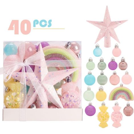 JSSEVN - 40 adornos navideños de plástico con forma de bolas de macaron para árbol de Navidad (1/5)